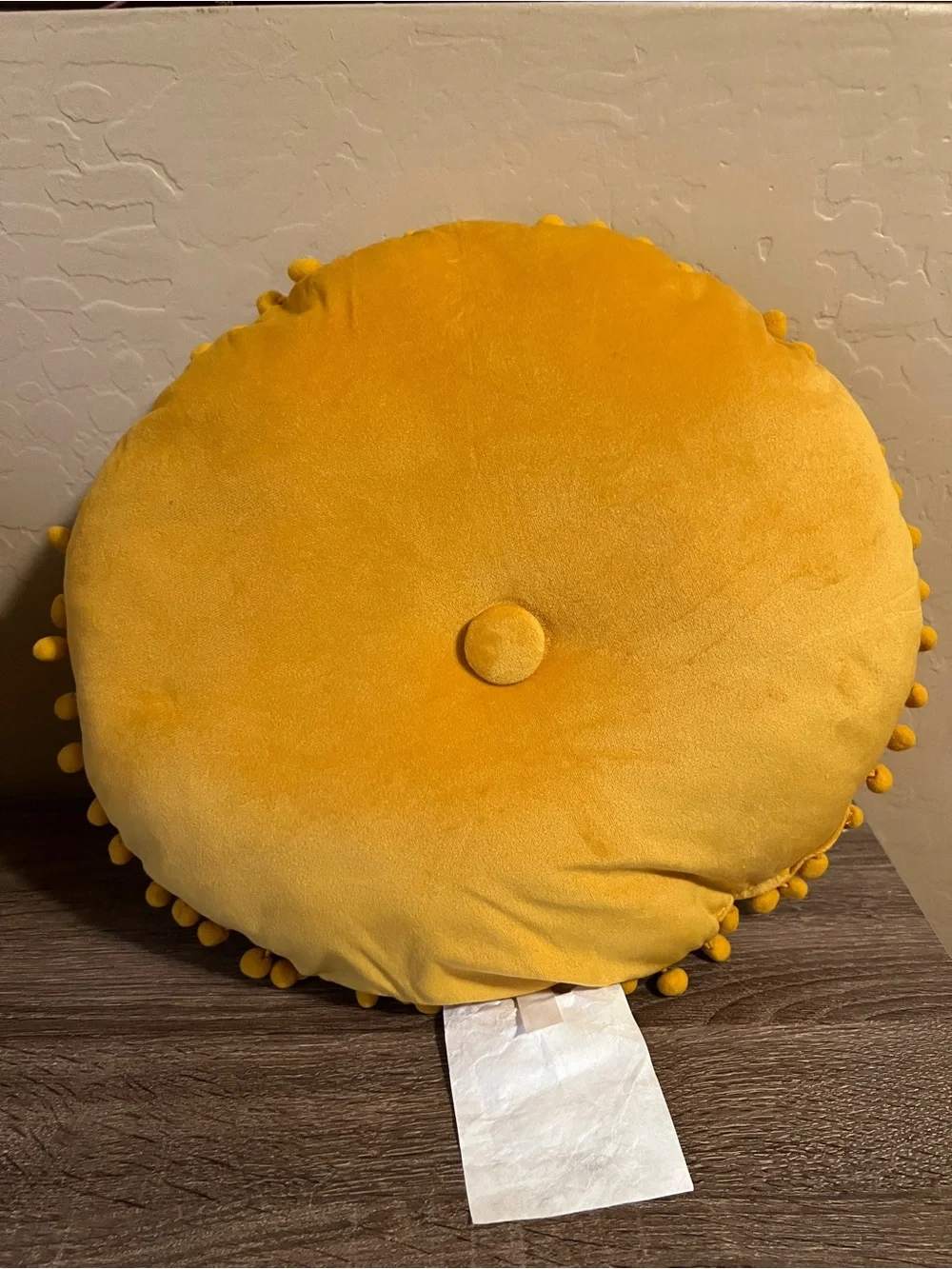Target Bullseye Fall Throw Pillow Gold Pom Poms Round Buttons Thanksgiving NWT